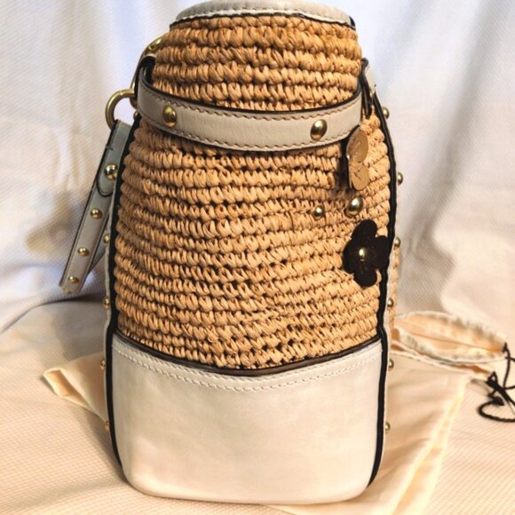 Coach Hamptons Large Natalie Raffia Straw & Leather Tea Roses Tote Bag GUC - Picture 9 of 16